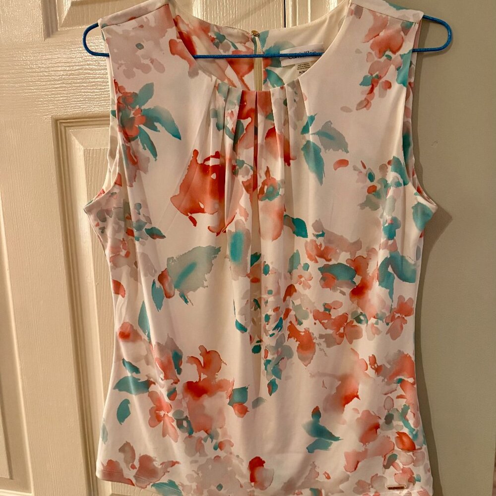 Calvin Klein Pastel Color Sleeveless Blouse - Size Medium - Excellent Condition